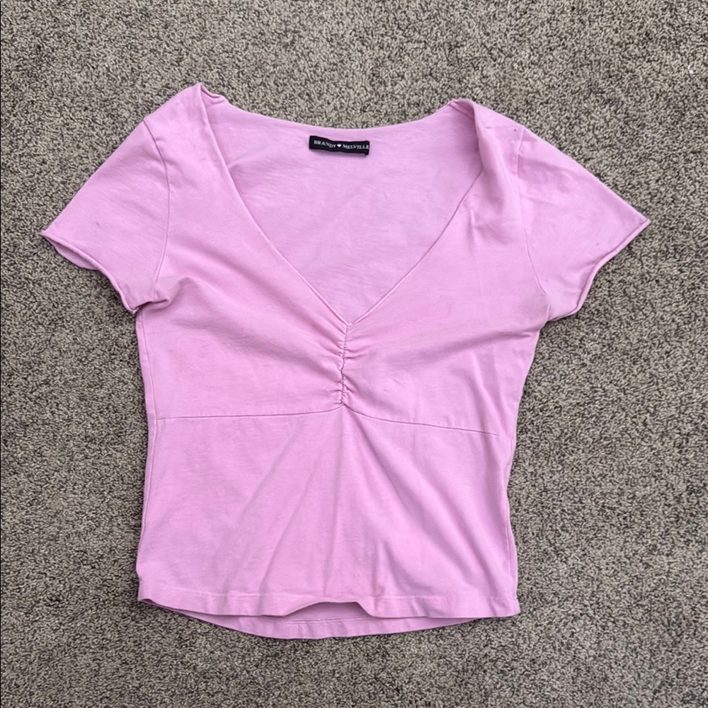 Brandy Melville Pink Fitted Ruched Blouse